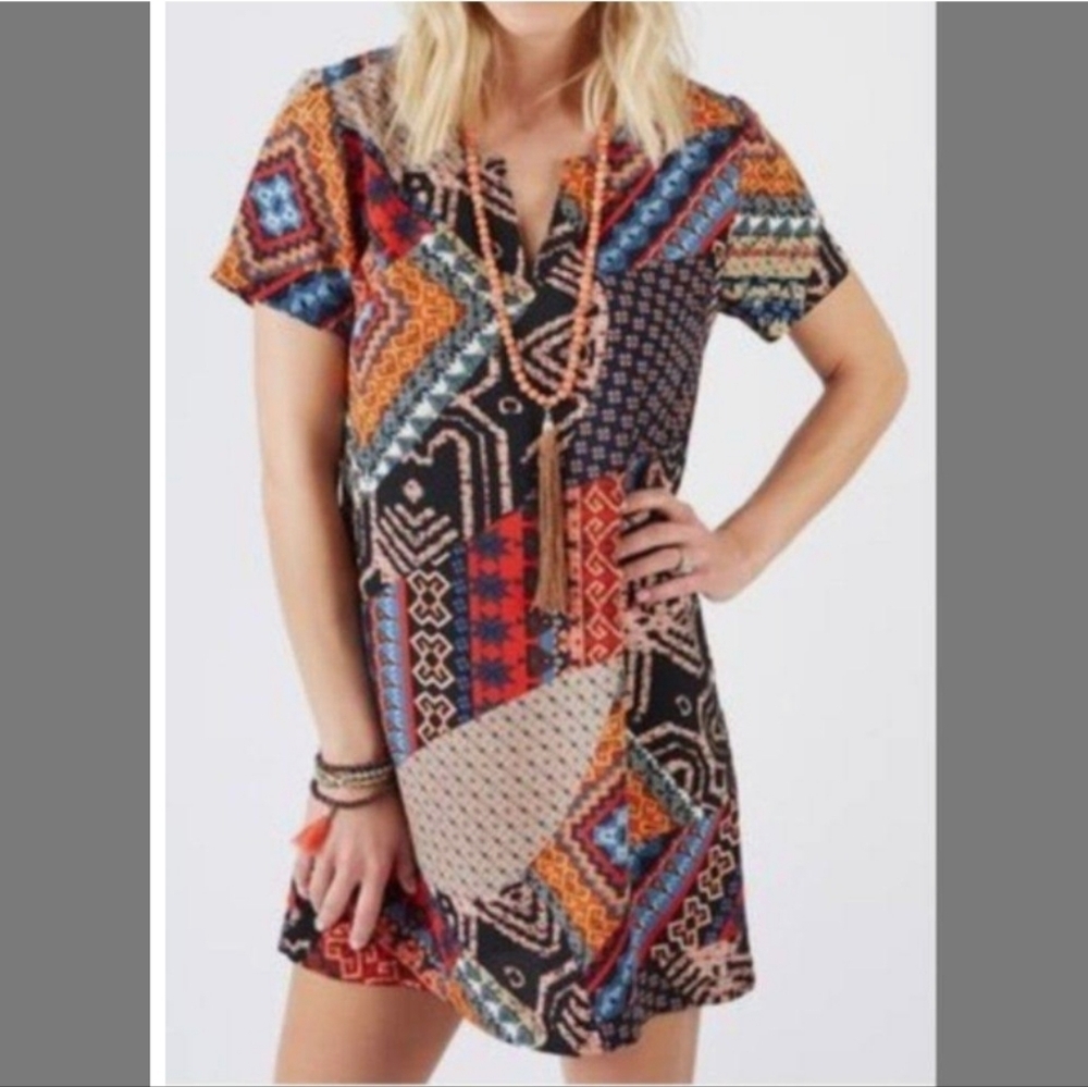 Braeve casual COLORFULL Light wei shift  gerometric print short dress M